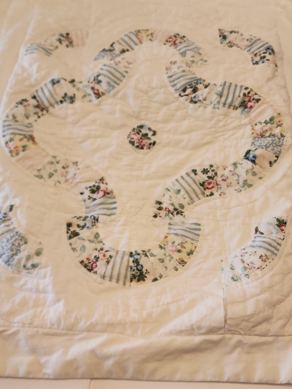 2 Floral Patchwork White Quilted Pillowcovers Vintage-Inspired Twin